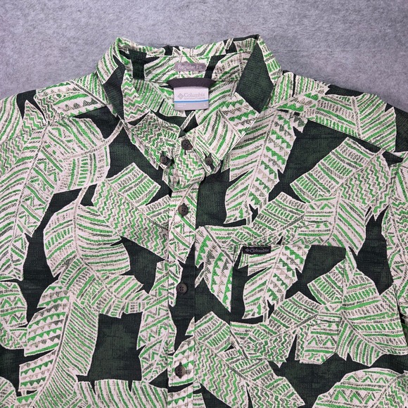 Columbia Other - Columbia Button Down Shirt Mens Large Green Tropical Leaf Print Short Sleeve